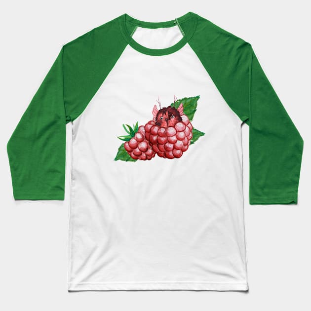 Tiny Kurent in raspberry Baseball T-Shirt by Hana Nekrep Art